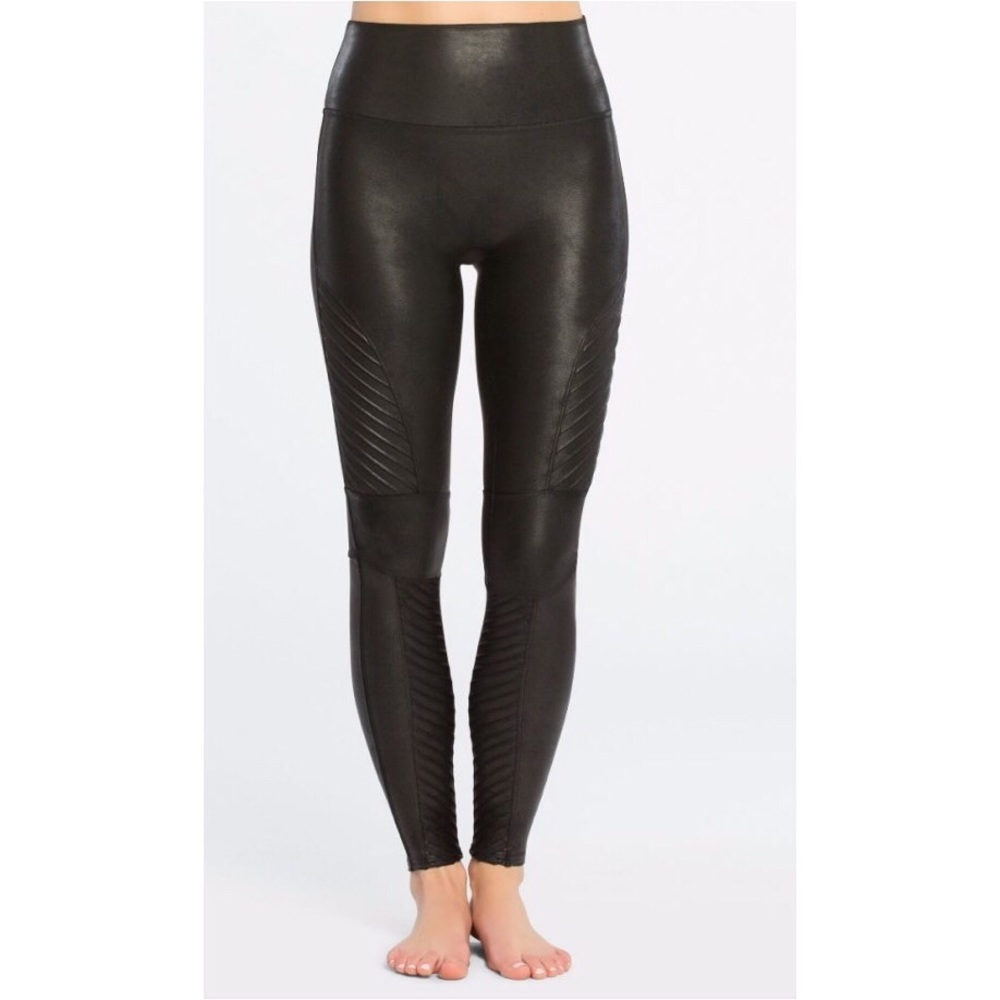 Spanx Faux Leather Moto Leggings Size XL